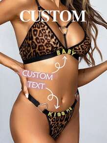 Custom European Style Sexy Lingerie, Cross-Border Leopard Print Bikini Set, Breathable & Comfortable Outfit, Exotic Lace Panties, Sensual Leopard Camisole, Heart-Shaped Garter 2 Pieces Set,Adorable,Contracted,Funny,Cute,Custom,Personalized,Unique,Customized,Underwear,Thongs,Ideal Gifts For Him,Ideal Gifts For Her,Friends,Girlfriend