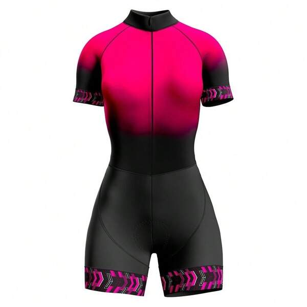 MACAQUINHO CICLISMO FEMININO STELLA WEAR ROSA DEGRADE EM GEL COM BOLSOS UV 50+