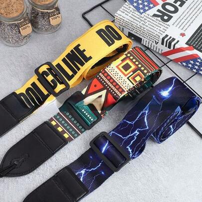 Guitar Strap Folk Wood Guitar Classical Guitar Electric Guitar Bass Universal Strap Leather Head Long Strap With Pattern,Bass Guitar String,Guitar Strap Acoustic Mexican,Electric Guitar Full Set