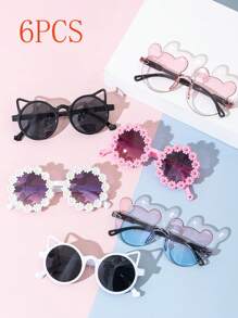 6 件/1 件儿童小熊形时尚夏季眼镜，非常适合日常佩戴。儿童小熊形和花朵形时尚夏季眼镜，适合日常佩戴 - 彩色 - 查看 15