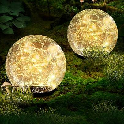 1pc Garden Solar Lights 3.9"/4.7", Cracked Glass Ball Waterproof Warm White Or Colorful LED For Outdoor Decor Decorations Pathway Patio Yard Lawn