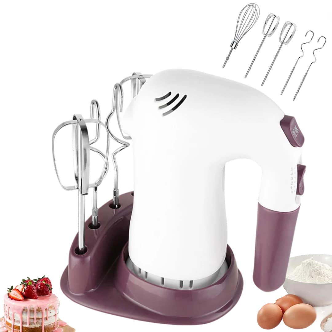 OCTAVO 5-Speed Electric Hand Mixer, 400W Handheld Mixer With Turbo For Baking & Cooking, Kitchen Food Mixer With 5 Stainless Steel Attachments (2 Beaters, 2 Dough Hooks, 1 Whisks)