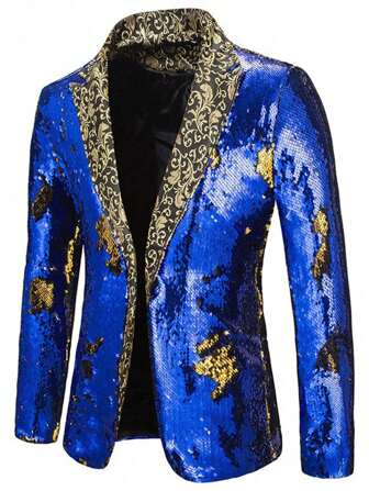 Glitter Dual-Tone Men's Slim Fit Suit Jacket, Suitable For Stage Performance, Nightclub, DJ, Singer