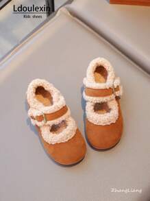 Nuove scarpe piatte con imbottitura in pile per bambini, autunno/inverno, scarpe casual e calde, semplice design per ragazze, adatte per uso quotidiano e attività all'aperto alla moda