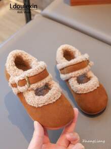 Nuove scarpe piatte con imbottitura in pile per bambini, autunno/inverno, scarpe casual e calde, semplice design per ragazze, adatte per uso quotidiano e attività all'aperto alla moda