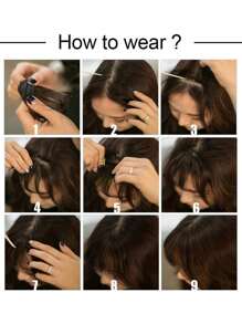 1 件合成夹式刘海，约 8.5 英寸自然黑色夹式刘海，女士假刘海，带太阳穴发片，适合日常佩戴 - 黑色 - 查看 10