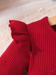 Newborn Girls Elegant Flower & Butterfly Print Long Sleeve Dress With Headband Set, Spring And Autumn - Burgundy - View 3