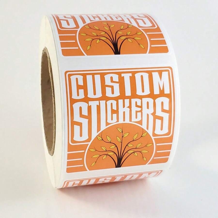 500-2000 Pcs Labels On Sticker Roll Premium Weatherproof Labels - Your Design Logo - Ships Next Day - FREE FAST SHIPPING - Square - View 1