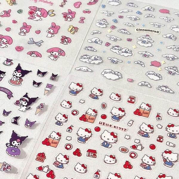 Sanrio 4 Pcs New Cartoon Anime Creative Doodle Stickers Waterproof Decorative DIY Laptop Phone Diary Bedroom Home Room Decor
