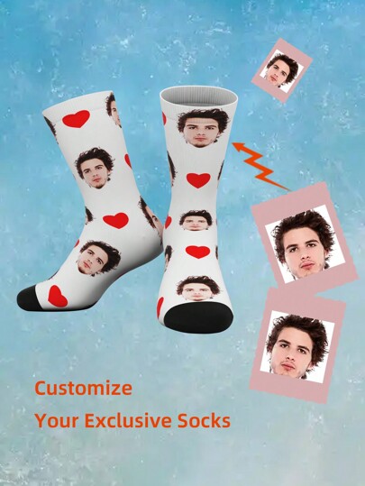 1 Pair Customized Face Design Funny Mid-Calf Socks For Men, Personalized Interesting Couple Socks With Photos, Suitable As Valentine's Day, Birthday Gifts And Other Occasions Dawg Adorable,Contracted,Funny,Cozy Custom,Personalized,Unique,Customized Personalized Gifts For Men Ideal Gifts For Him Boyfriend,Friends Bedroom,For Weddings,For Holiday,For Anniversaries,For Birthdays