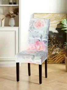 1/4pcs Floral Milk Silk High Back Chair Cover, Modern Polyester Stretch Dust-Proof, Washable, All Season Use For Living Room, Dining Room, Bedroom Home