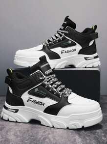 Giày bốt da cổ cao dành cho nam, Giày bốt da cổ cao đa năng thời trang tối giản thường ngày có dây buộc, chữ kẻ sọc, đế dày, chống trượt, bền, tăng chiều cao, Giày bốt da cổ cao dành cho nam, trường học, tiệc tùng, phong cách đường phố cổ điển cổ điển dành cho nam, giày bốt bảo hộ lao động, giày bốt hợp thời trang - trắng - Xem 3