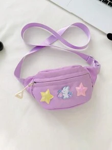 卡通女孩可爱斜跨腰包五角星时尚胸包 - 粉色 - 查看 1