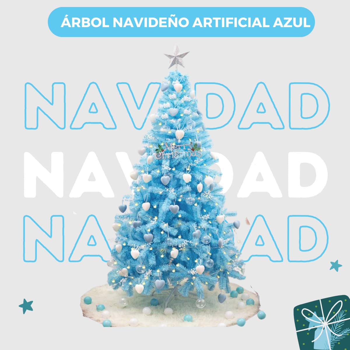 Blue Christmas Tree With Leafy Branches