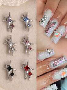 10 phụ kiện trang trí móng tay hình ngôi sao bốn cánh cổ điển, phụ kiện trang trí móng tay hình ngôi sao sáng, hợp kim bạc đen đỏ hồng cá nhân hóa, trang sức trang trí móng tay 3D, trang trí móng tay cá nhân hóa, thích hợp cho tiệm làm móng và sử dụng cá nhân - Nhiều màu - Xem 1