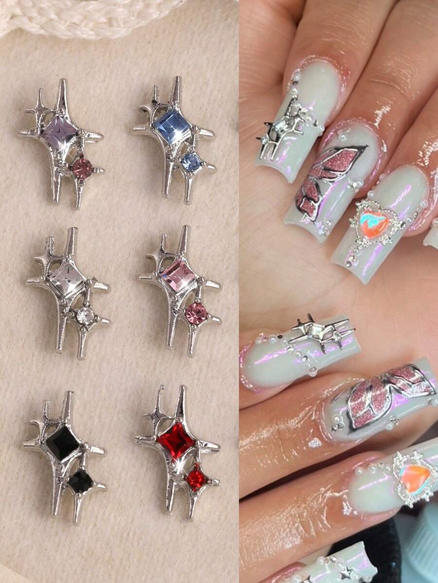 10 phụ kiện trang trí móng tay hình ngôi sao bốn cánh cổ điển, phụ kiện trang trí móng tay hình ngôi sao sáng, hợp kim bạc đen đỏ hồng cá nhân hóa, trang sức trang trí móng tay 3D, trang trí móng tay cá nhân hóa, thích hợp cho tiệm làm móng và sử dụng cá nhân - Nhiều màu - Xem 1