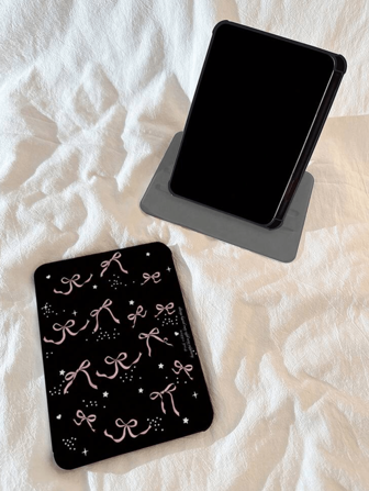 1 pezzo Custodia girevole a 720 gradi con slot per penna, elegante fiocco nero, cover posteriore in acrilico trasparente, custodia antiurto con funzione standby/riattivazione per iPad, S7/S8/S9fe, HW, XM
