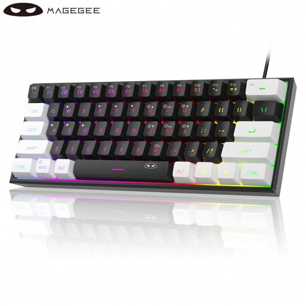 MageGee TS91 60% Compact Wired Keyboard 61 Keys RGB Backlight Small Portable Office Computer Membrane Keyboard For Windows PC Laptop Gamer White Black