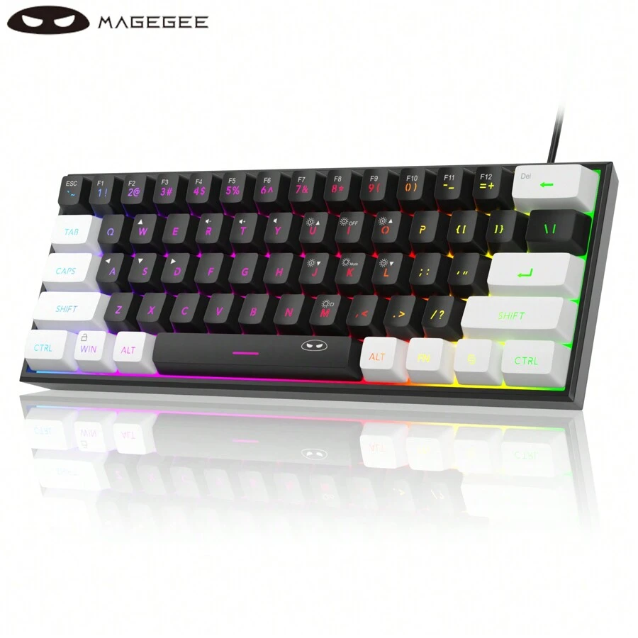 Teclado De Membrana De Computadora De Oficina Portátil Pequeño Con Cable Compacto 60% Magegee Ts91 61 Llaves Con Retroiluminación Rgb Para Pc Con Windows Portátil Y Para Jugadores, Blanco Y Negro. - Negro - Ver 1