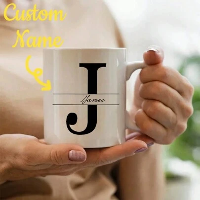 Customized A-Z Ceramic Coffee Mug, Personalized Name & Text Monogram Mug, 11oz Initial Letter Cup, Cold & Hot Beverage Cup, Unique Gift For Birthday, Christmas, New Year, Valentine's Day, Mother's Day, Holidays, Home Decor, Personalized Gift, Christmas Gift, Room Decor, Home Decor, Kitchen Decor, Gift For Him, Gift For Her, Gift For Mom, Gift For Dad, Holiday Calendar