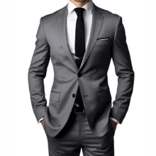 Men's Slim Executive Luxury Suit Set (Blazer + Pants + Vest) - Ready For Delivery - Grey - View 4