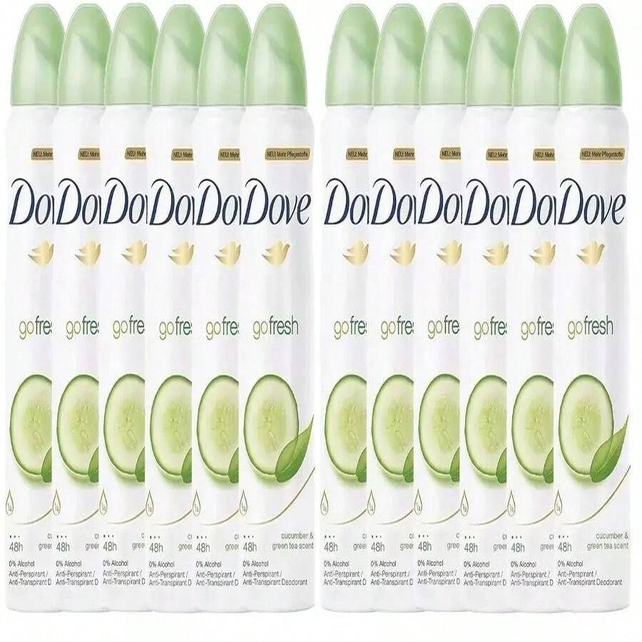 Desodorante en spray corporal Dove Anti-Perspirant/Anti-Transpirante, Paquete de 12 x 250ml/8.5oz, Pepino y Té Verde - Multicolor - Ver 1