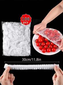 100pcs/Pack Disposable Food Wrap Film & Shower Cap Sets, PE Plastic Wrap Covers For Household