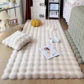 Faux Rabbit Fur Solid Color Cream Bubble Plush Rug Mat, Warm & Comfortable Shaggy Mat For Living Room, Bedroom And Other Areas, Suitable For Carpets, Rugs, And Sofa Cushions In Autumn/Winter Gifts Birthday Graduation