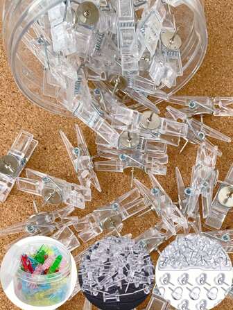 20 件装图钉塑料图钉夹软木板图钉办公和学校用品活页夹返校，返校，学校用品