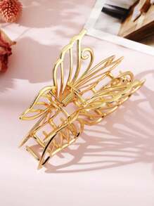 1入款女士合金蝴蝶設計大號髮卡，時尚的髮飾用於香鬢或垂髫，適用於優雅、甜美和精緻風格，高端而多功能的日常髮飾 - 金色 - 查看 4