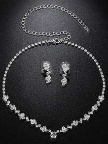 Conjunto de 3 piezas de collar con brillantes de pedrería elegante y aretes, joyería de novia y accesorios para vestidos de boda de mujer