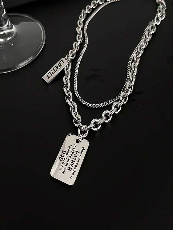 1pc Retro Hip-Hop Letter Titanium Steel Pendant Necklace For Men, Daily Wear
