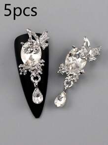 5 款美甲冰雪花朵美甲饰品立体轻奢闪亮蝴蝶椭圆长八角形绒面钻石流苏吊坠迷人DIY美甲饰品装饰 - 彩色 - 查看 10