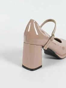 百搭圆头粗跟玛丽珍鞋，女士新款 - 駝色 - 查看 6