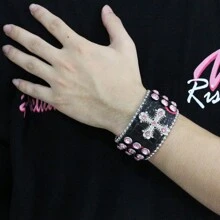 Braccialetti in pelle con rivetti a forma di croce, stile hip hop punk rock, ampi braccialetti per discoteca, DJ, cantanti, costumi di scena e cosplay - Multicolore - Visualizzare 23