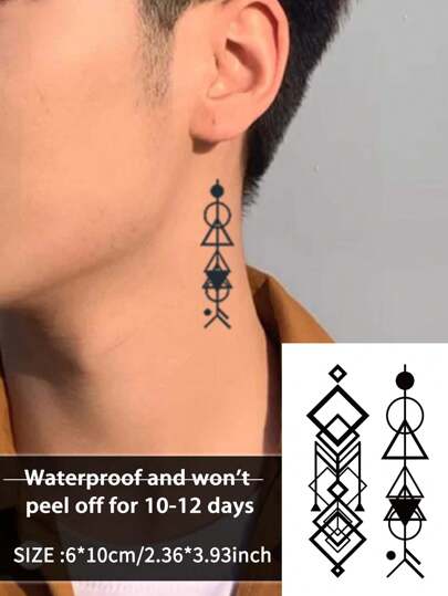 1 件几何临时纹身防水防汗持续 1-2 周逼真草本汁不反光防摩擦仿黑色假纹身男女纹身贴纸适用于手臂、胸部、腰部、背部、腹部、腿部现代人体艺术