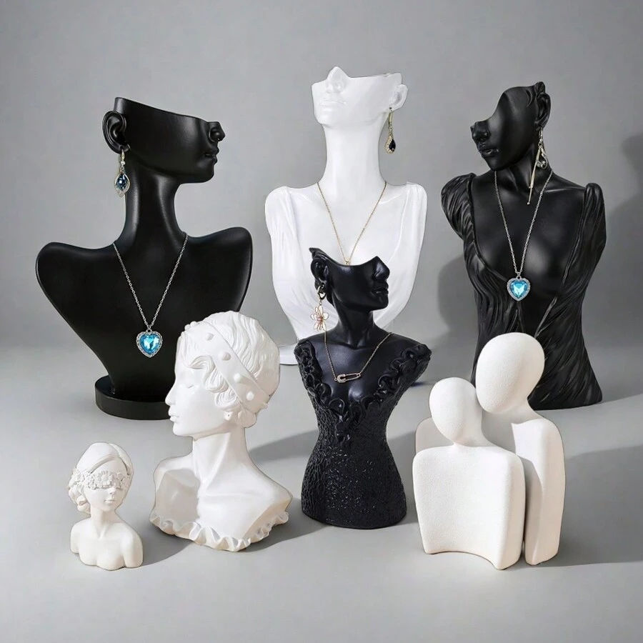 1 pieza Soporte de exhibición de busto de maniquí de resina creativo para almacenamiento de joyas como collares y aretes, modelo de retrato, vitrina, regalo para mujeres - Negro - Ver 1