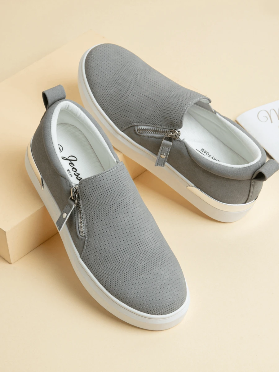 Comfyshoes Women's Fashion Sneakers, Casual Slip On Sneakers, Arch Support Walking Shoes For Women - 灰色 - 查看 1