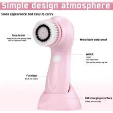 3 In 1 Electric Facial Cleanser Multi-Functional Rotating Massage Face Brush Blackheads Pore Cleansing Face Washer 450mAh - Pink - View 7
