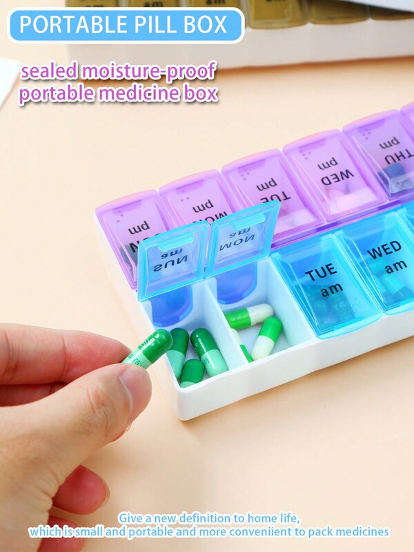 1pc Detachable Dual Row Pill Organizer, 1-Week Portable Medicine Box, 14 Compartments Home Medication Organizer Pill Box