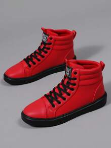 男女通用简约前系带休闲运动户外运动鞋，百搭撞色运动鞋，学生鞋 - 紅色 - 查看 6