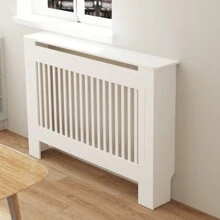 BingoPaw Radiator Cover, High Radiator Cover, Vertical Slat Wood, White, Painted MDF Country House Style, Radiator Cover 101 Cm High And 19 Cm Weith For Bedroom, Living Room, Office Radiator Cover, 4 Length Sizes - M-111x19x101 cm - View 1
