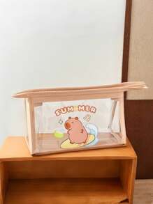 1 件卡通水豚大容量铅笔盒，透明化妆包文具收纳袋 - 彩色 - 查看 8