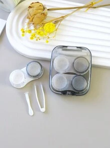 eyekan 1 件小巧简约透明隐形眼镜伴侣盒，可容纳两副，配有佩戴工具，用于存放彩色隐形眼镜粉色