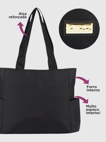 Women's Large Durable Daily Shoulder Bag With Side Pocket Work College - Black - View 3