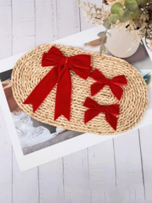 3 件装天鹅绒蝴蝶结发夹丝带粉色配饰马尾发带女童幼儿青少年儿童适合情人节、圣诞节、新年派对礼物