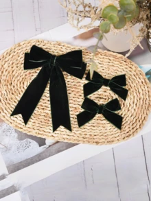 3 件装天鹅绒蝴蝶结发夹丝带粉色配饰马尾发带女童幼儿青少年儿童适合情人节、圣诞节、新年派对礼物