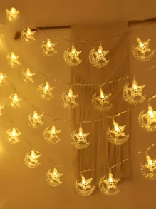 Łańcuch świetlny księżyc i gwiazdy (10 m), wiszący łańcuch świetlny księżyc i gwiazdy zasilany bateriami (bateria nie jest dołączona) Dekoracja domu, dekoracja sypialni, dekoracja ślubna, dekoracja bożonarodzeniowa, dekoracja świąteczna, dekoracyjne światła festiwalowe, dekoracyjne latarnie na imprezy/imprezy, świąteczne dekoracje E-D, zimowe