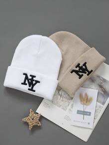 1/2/3 件字母刺绣时尚优质防风针织帽，男女嘻哈弹力帽秋季服装