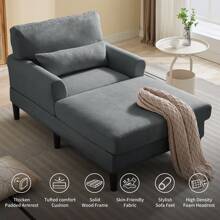 Moderno sofá chaise longue de 61" para interior, sofá cama chaise longue de terciopelo de gran tamaño con cojín, sofá reclinable tapizado con asiento profundo para sala de estar, apartamento y dormitorio - Gris Oscuro - Ver 6